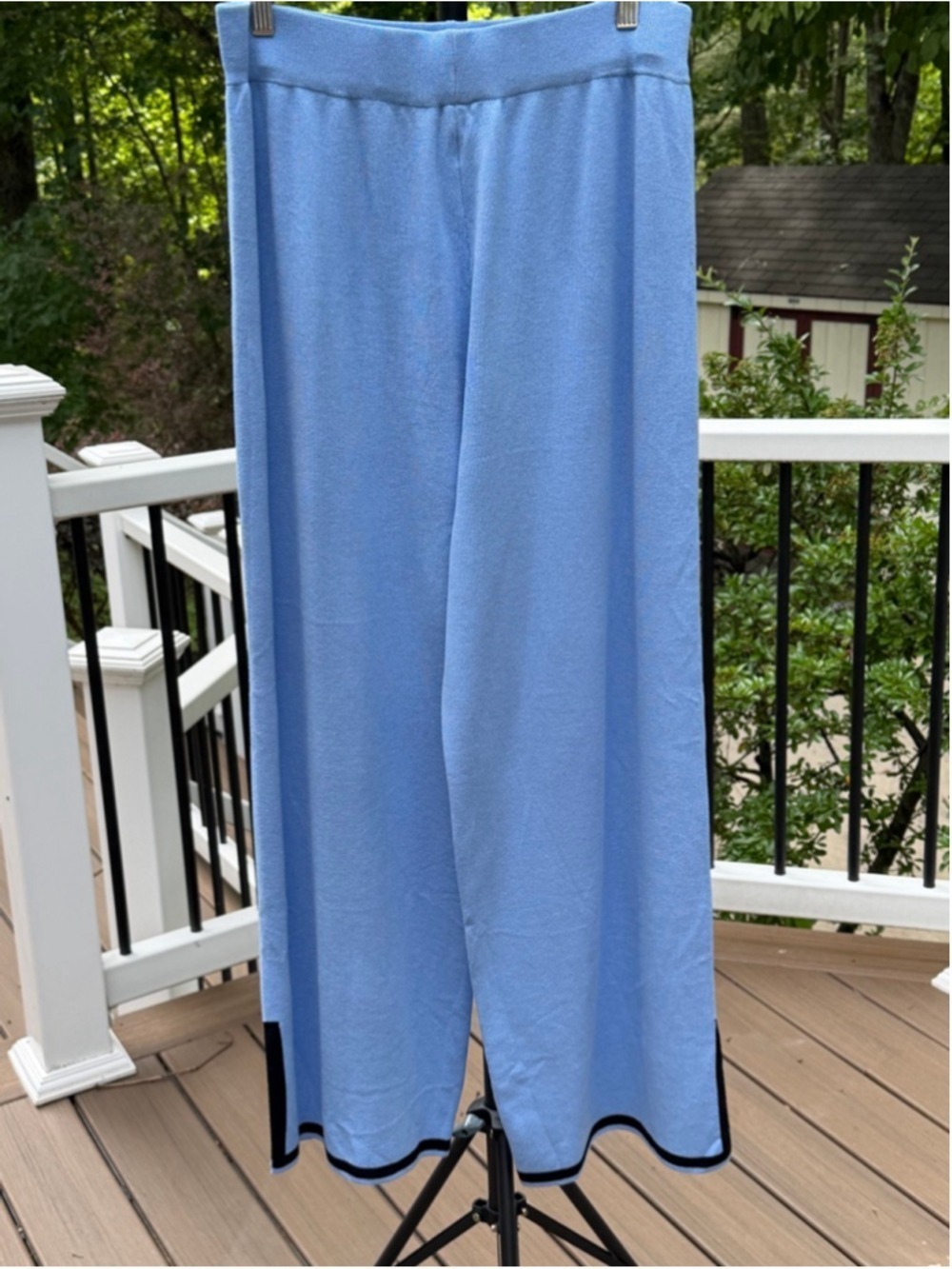 Light Blue Wide Leg Pants with Dark Blue Trim - Picture 3 of 3